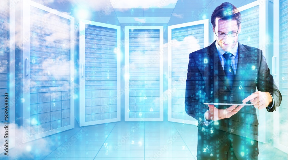 Aufkleber composite image of businessman standing while using a tablet pc