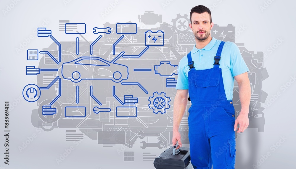 Poster composite image of repairman with toolbox