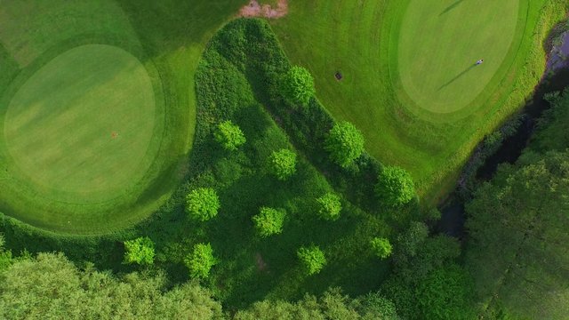 aerial view of a golf course, vertikal flight 