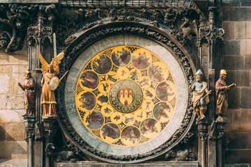 Astronomical Clock In Prague, Czech Republic. Close Up Photo
