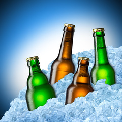 beer bottles on ice