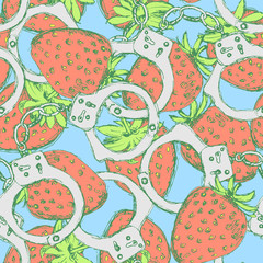 Sketch handcuffs and strawberry in vintage style