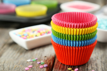 Empty colorful cupcake cases