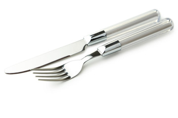 Fork and knife on white background