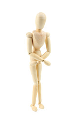 Wooden figure with stomach ache isolated on white