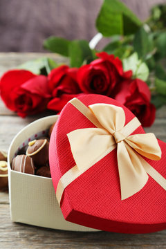 Beautiful heart gift box with chocolates 