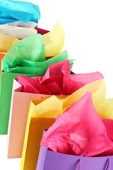 Colorful shopping bags on white background