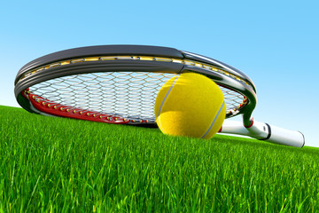 Tennis Racket Grass Side - 83974857