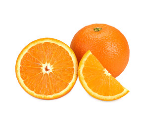 Slice of orange fruit isolated on white background