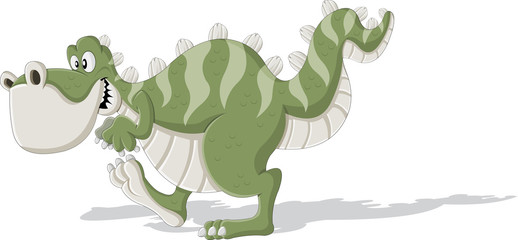 Cartoon tyrannosaur. Cute trex dinosaur walking. © denis_pc