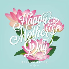 Fototapeta na wymiar Happy Mothers Day Typographical Background With Spring Flowers 