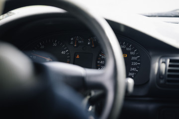 Coolant temperature damage warning on car dashboard
