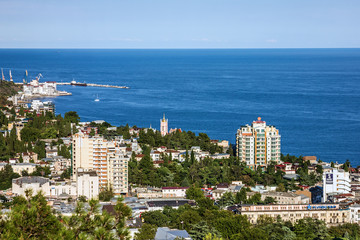 Obraz premium YALTA, CRIMEA: Panoramic view on Yalta famous resort, Russia.