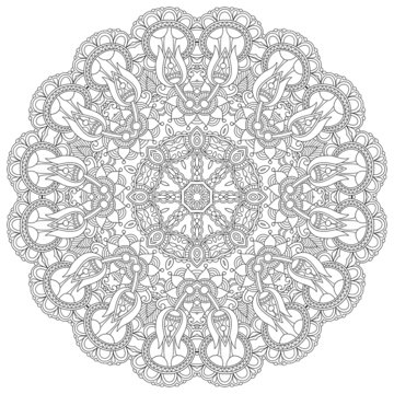 Circle lace ornament, round ornamental geometric doily pattern, 