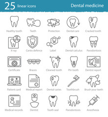 Vector dental medicine  thin line icons set