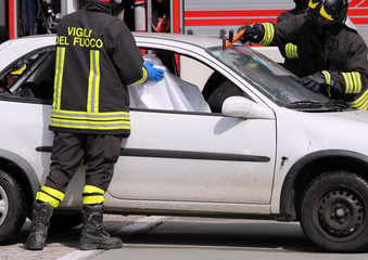 firefighters in action after the road accident