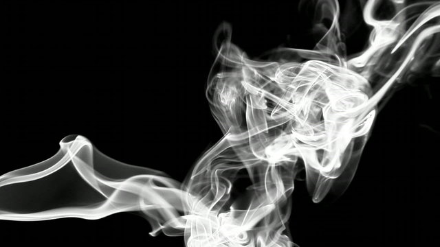 A white smoke stream flows through the screen both violently and tranquilly