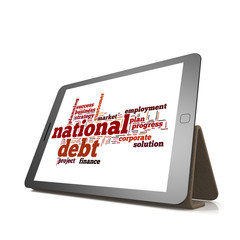 National debt word cloud on tablet