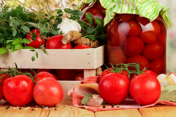 Tomatoes and dill in crate