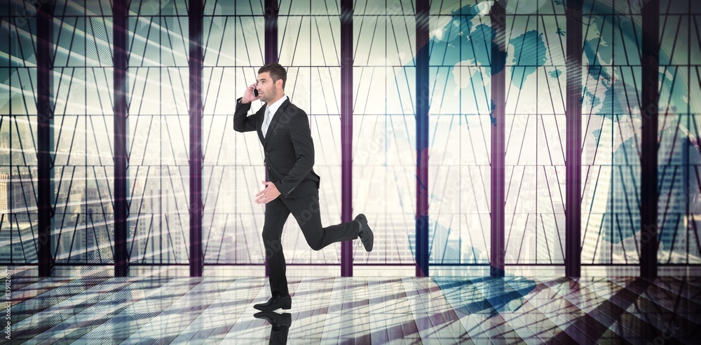 Poster composite image of businessman running on the phone