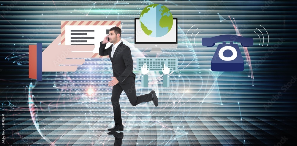 Poster composite image of businessman running on the phone