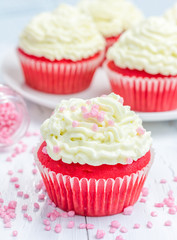 Red velvet cupcakes with ricotta cheese frosting