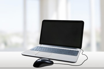 Obraz na płótnie Canvas Laptop, Computer Mouse, Electrical Equipment.