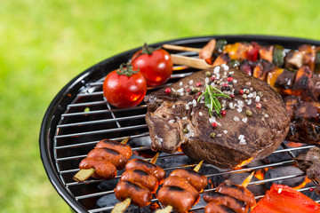 Barbecue grill with various kinds of meat