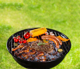 Barbecue grill with various kinds of meat