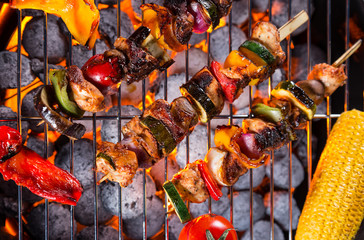 Delicious skewers on grill