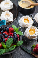 Homemade pavlova meringue with fresh berries