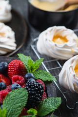 Homemade pavlova meringue with fresh berries