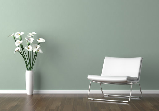 interior design white couch on green wall