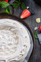 Homemade pavlova meringue with summer fresh berries