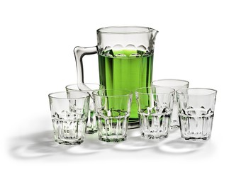 pitcher and glasses with Lemonade Isolated on a White