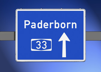Wegweiser auf BAB 33
Richtung Paderborn