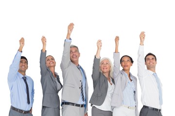 Obraz premium Business people raising their arms 