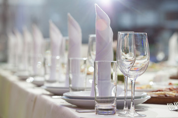 Glasses set in restaurant