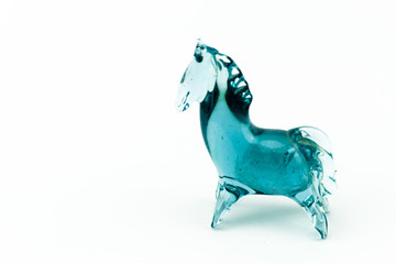 Horse blown glass translucent blue