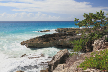 Rocky coast and ocean. Guadeloupe