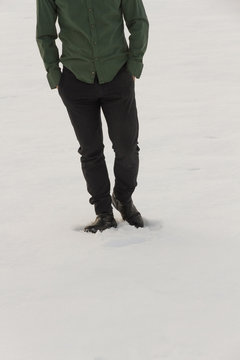 Incomplete figure Elegant Man Walking on Snow 