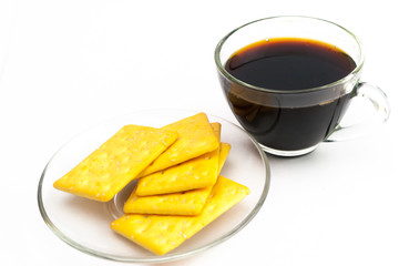 Black coffee with cracker