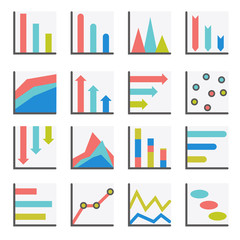 Set of flat minimalistic charts, graph, diagrams. 