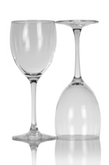 Empty glasses on white
