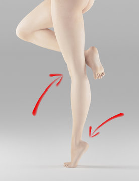 Gambe donna punta piedi indicate su ginocchio tallone