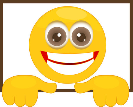 Illustration of cartoon smiley in a frame.