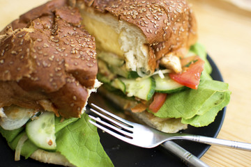 big hamburger on plate