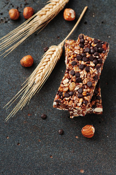Cereal bar with nuts and chocolate
