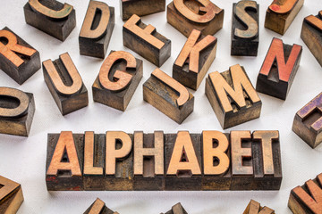 alphabet word typography in wood type