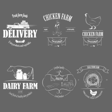 Farm Fresh Products Badge Set Vector Illustration.